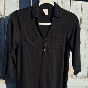 Chico's Linen Shirt Small size 0 Casual Classic Office Work Basic Modern Black